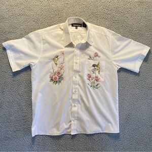 VTG 4th Dimension White SS Embroidery Hummingbird Floral Button Up Shirt Women M